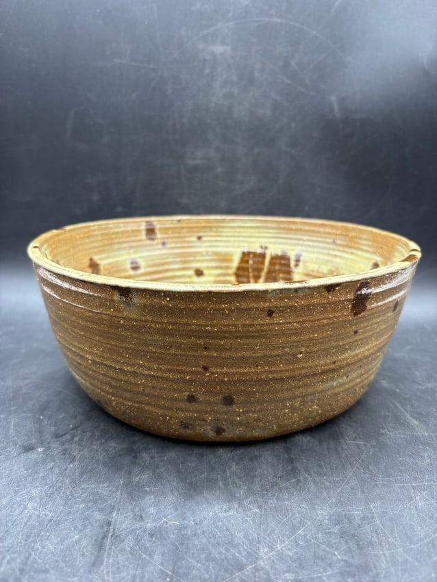 Mid Century Studio Pottery Bowl Signed G. Geiger 1967 Williamsport PA Brown Drip Glaze Stoneware - 7