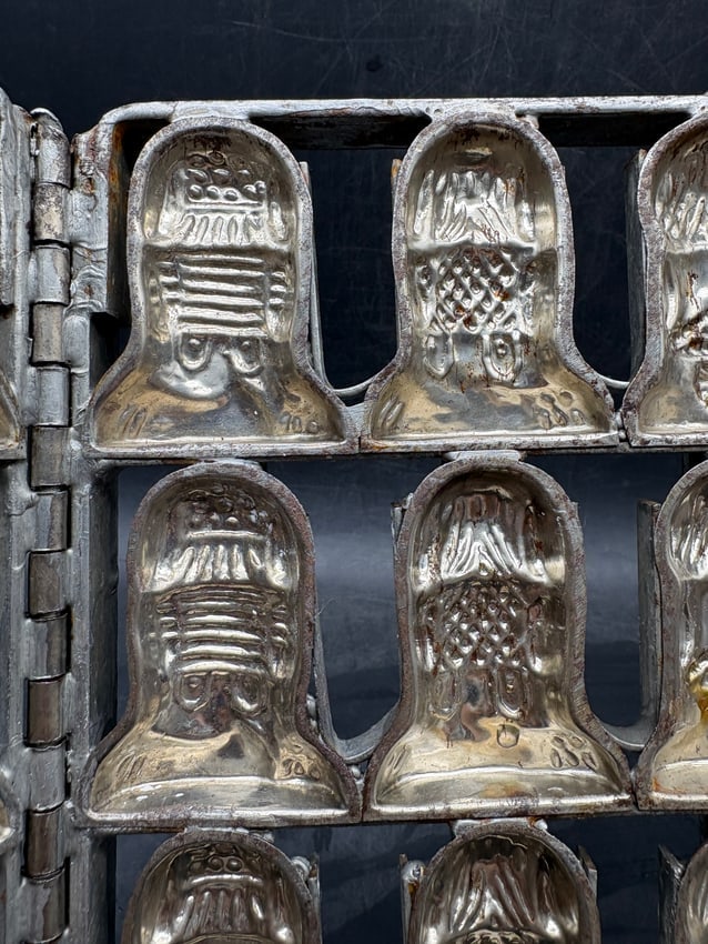Rare Antique Cast Iron Chocolate Mold Hinged 48-Piece Figure Mold Continental European Confectionery - 3