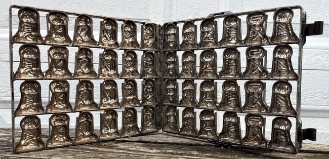 Rare Antique Cast Iron Chocolate Mold Hinged 48-Piece Figure Mold Continental European Confectionery - 8