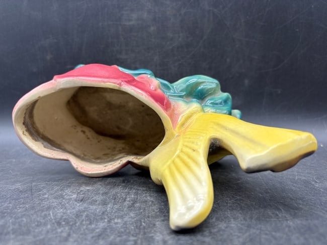Vintage McCoy Bird Planter Yellow Green Red Tulip Mid Century Pottery USA - 7