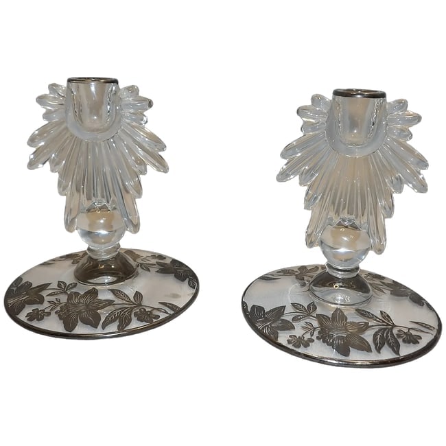 Art Deco Style Candle Sticks with Inlaid Silver (1 of 6)