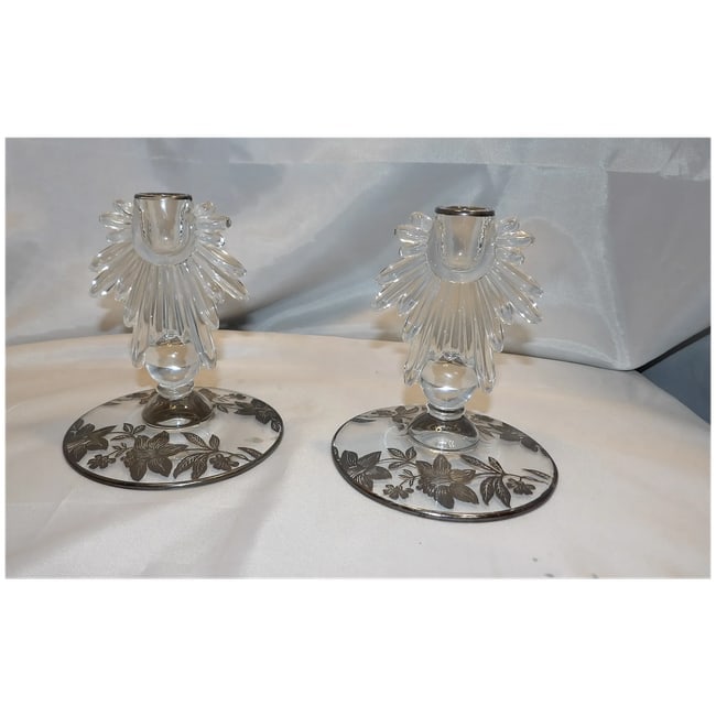 Art Deco Style Candle Sticks with Inlaid Silver - 2