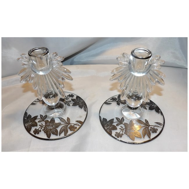 Art Deco Style Candle Sticks with Inlaid Silver - 3