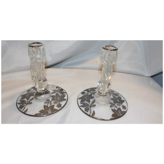 Art Deco Style Candle Sticks with Inlaid Silver - 4