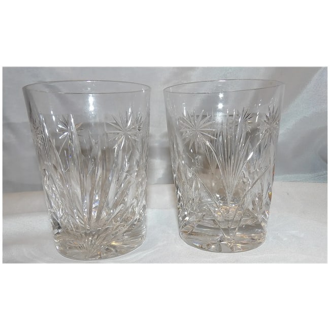 Cut Crystal Old Fashion Glasses with Floral Design - 2