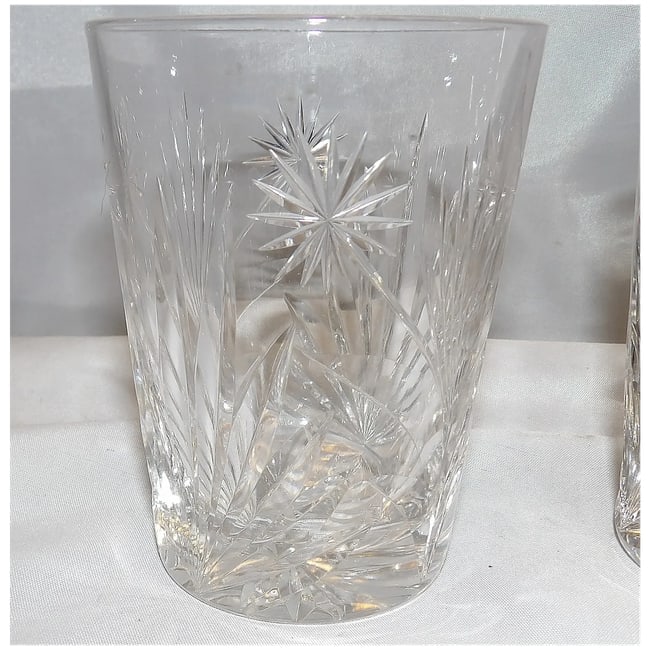 Cut Crystal Old Fashion Glasses with Floral Design - 6
