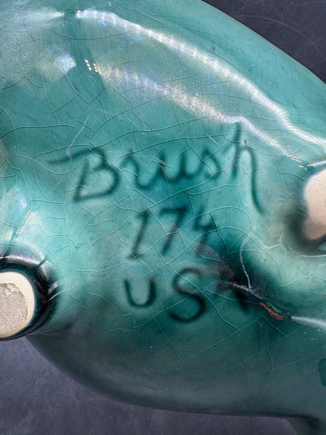 MCM BRUSH MCCOY TEAL FLOWER FROG & CANDLE HOLDER CONSOLE FOOTED CENTERPIECE BOWL - 4