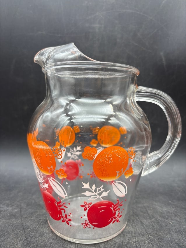 Vintage Anchor Hocking Pitcher & Juice Beverage Set Orange and Tomato - 2