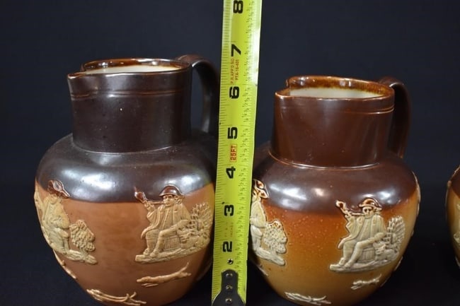 Antique Doulton Lambeth England Pottery Harvest Stag Hunt - 4 Graduated Pitchers - 6
