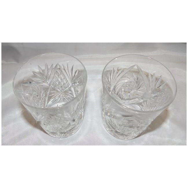 American Brilliant Cut Pair of Old Fashion Glasses Buzz Saw and Pineapple - 6