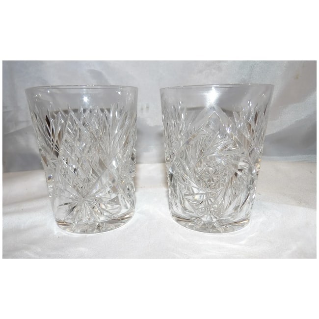 American Brilliant Cut Pair of Old Fashion Glasses Buzz Saw and Pineapple - 7