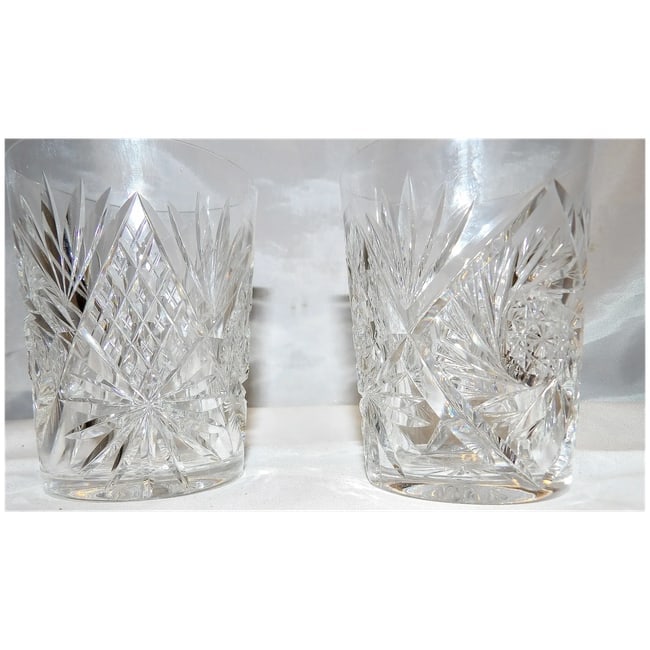 American Brilliant Cut Pair of Old Fashion Glasses Buzz Saw and Pineapple - 8