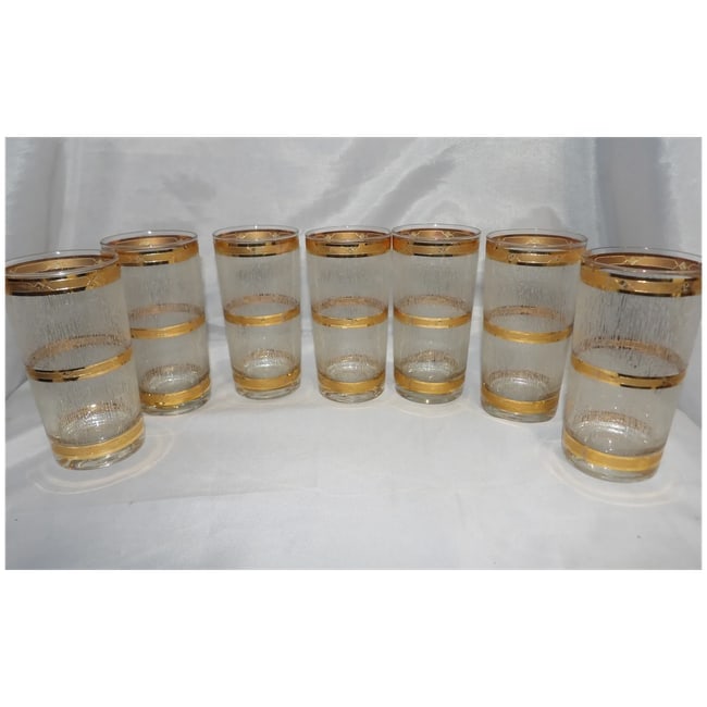 Vintage Culver Highball Glasses: MCM 22K Gold Icicle Barware, Set of 7 - 5