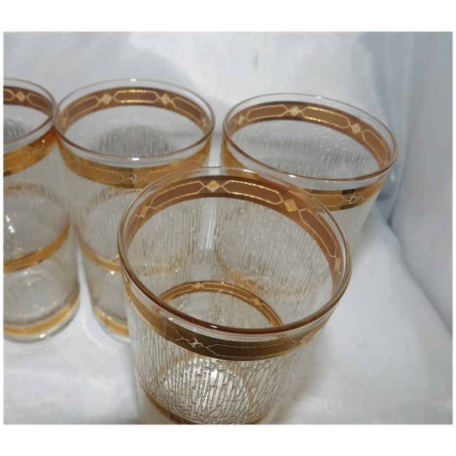 Vintage Culver Highball Glasses: MCM 22K Gold Icicle Barware, Set of 7 - 7