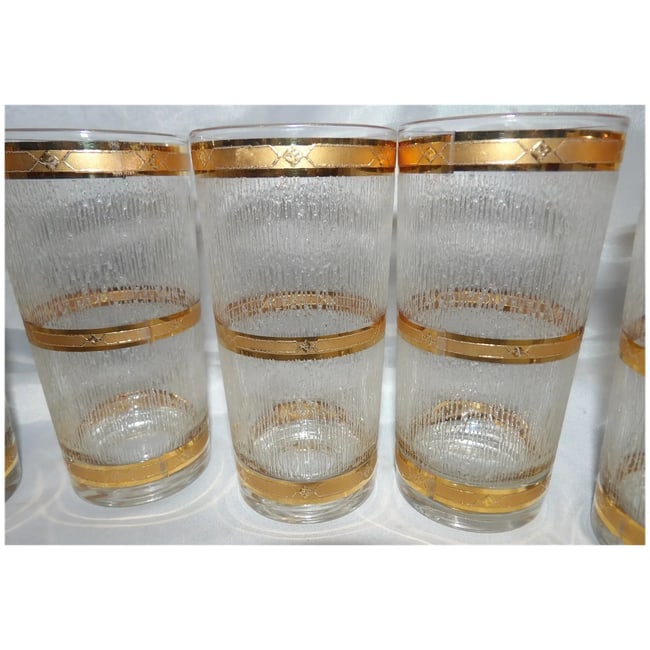 Vintage Culver Highball Glasses: MCM 22K Gold Icicle Barware, Set of 7 - 8