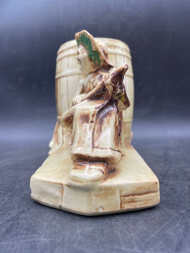 Vintage McCoy Pottery Calypso Line Man & Dog Barrel Ceramic Planter Vase - 3