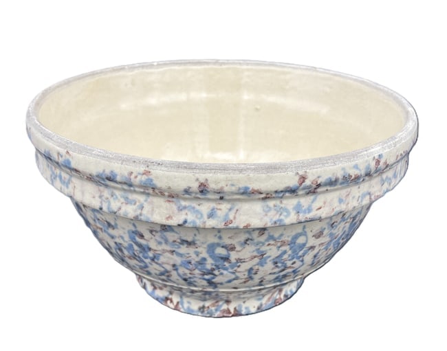 Beautiful Large Primitive Pottery Spongeware Mixing Bowl - 2