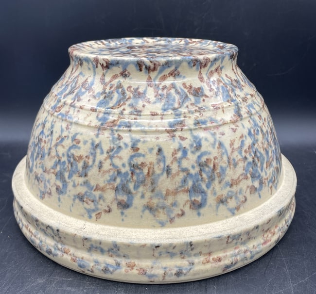Beautiful Large Primitive Pottery Spongeware Mixing Bowl - 8
