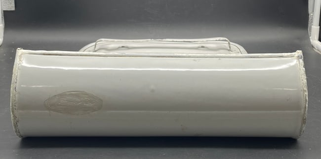 Antique German Enamelware Wall Utensil Holder w/ Scenic Cottage & "Arbeit Spart" Motto c.1930s - 6