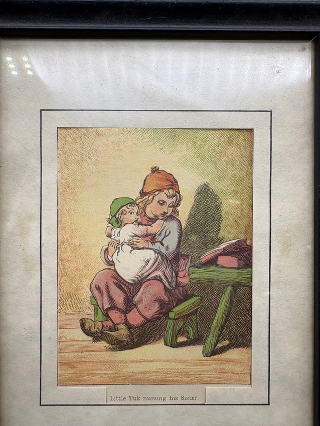 Vintage Framed Nursery Print "Little Tuck Nursing His Sister" - 2
