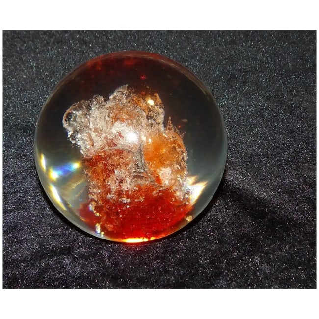 1970 COLORFLO Resin 3" Round Paperweight- Lucite Resin Abstract Art Red & White - 2