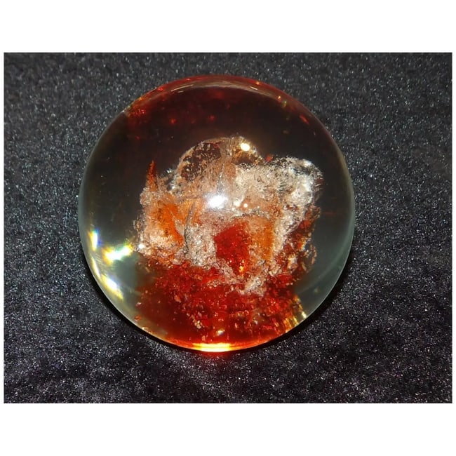 1970 COLORFLO Resin 3" Round Paperweight- Lucite Resin Abstract Art Red & White - 3