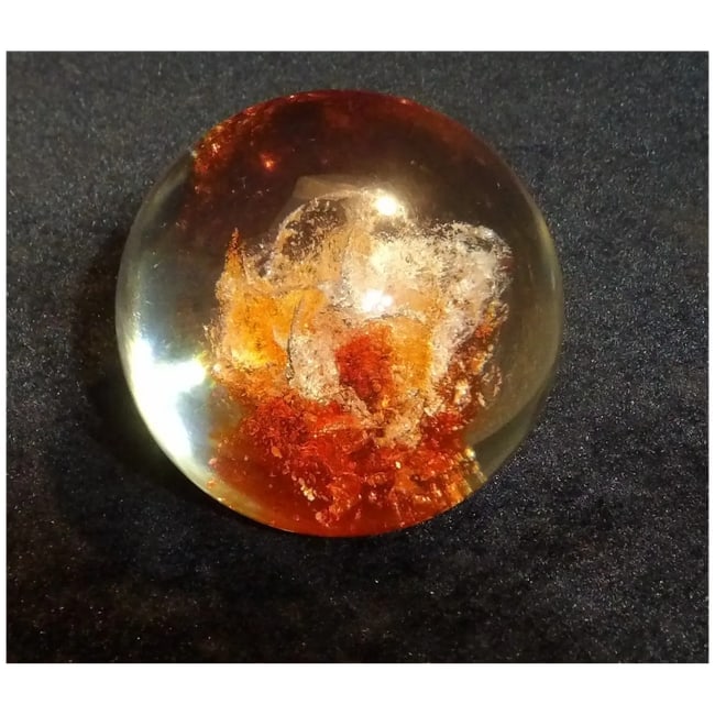 1970 COLORFLO Resin 3" Round Paperweight- Lucite Resin Abstract Art Red & White - 5
