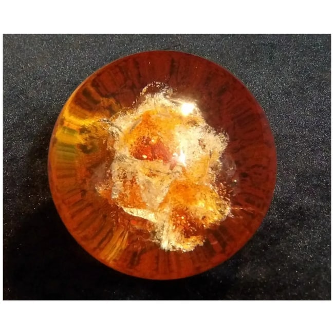 1970 COLORFLO Resin 3" Round Paperweight- Lucite Resin Abstract Art Red & White - 6