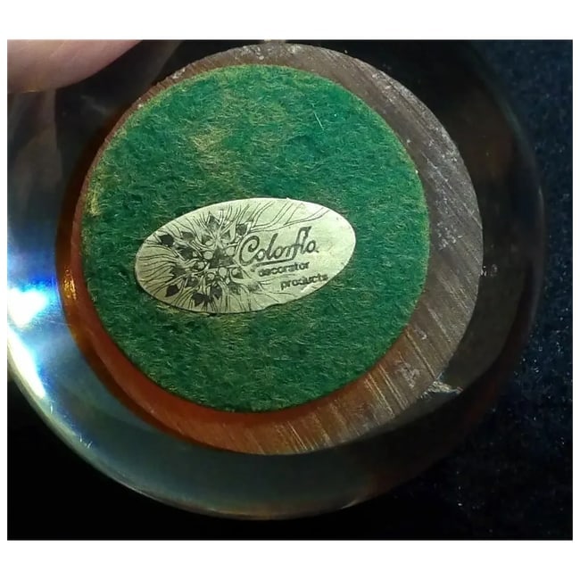 1970 COLORFLO Resin 3" Round Paperweight- Lucite Resin Abstract Art Red & White - 7