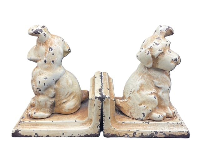 ANTIQUE LITTCO CAST IRON PAIR OF PUPPY BOOKENDS LITTLESTOWN FOUNDRY PA - 2