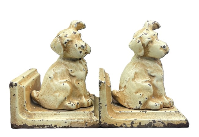 ANTIQUE LITTCO CAST IRON PAIR OF PUPPY BOOKENDS LITTLESTOWN FOUNDRY PA - 3