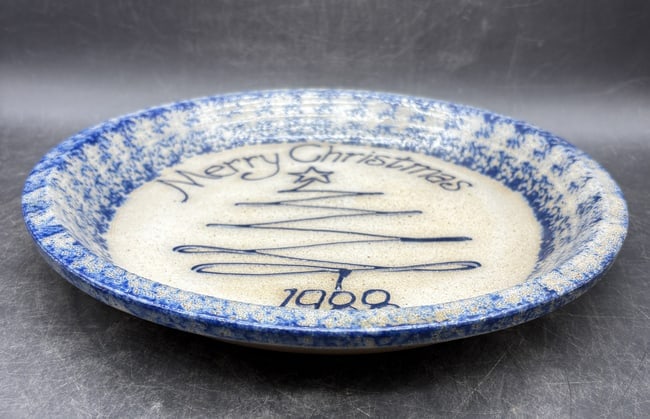 1988 Eldreth Stoneware Pottery Christmas Pie Plate - 5