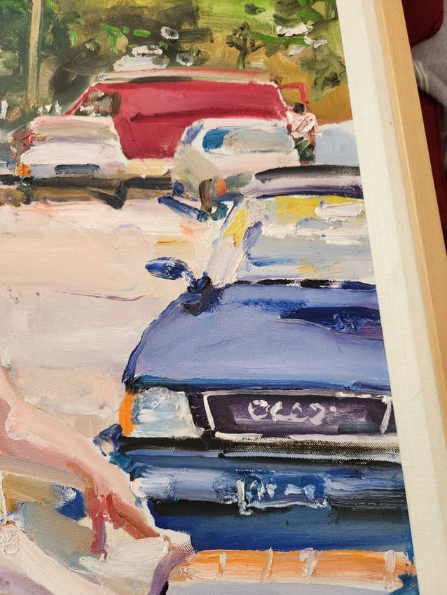 oil painting Woman At Window Flowers Cars Charles Reid (1937-2019) - 3