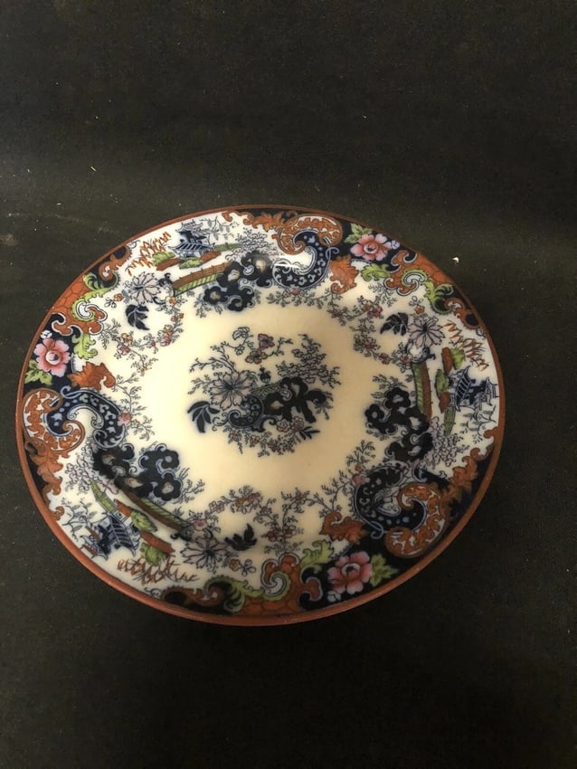 12 Corey Hill 8 1/8" Flow Blue Polychrome Plates - 10