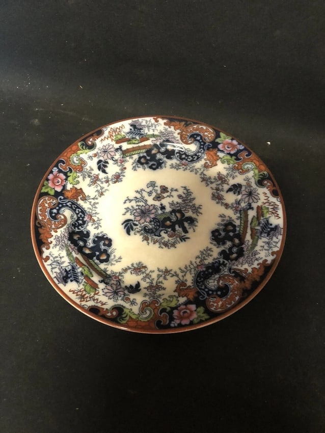 12 Corey Hill 8 1/8" Flow Blue Polychrome Plates - 12