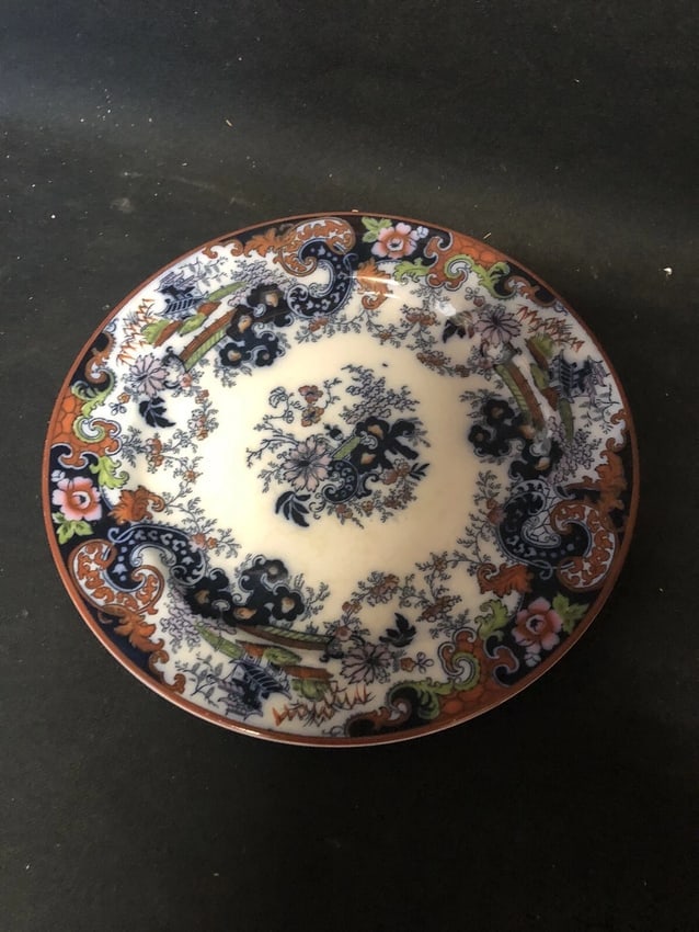 12 Corey Hill 8 1/8" Flow Blue Polychrome Plates - 2