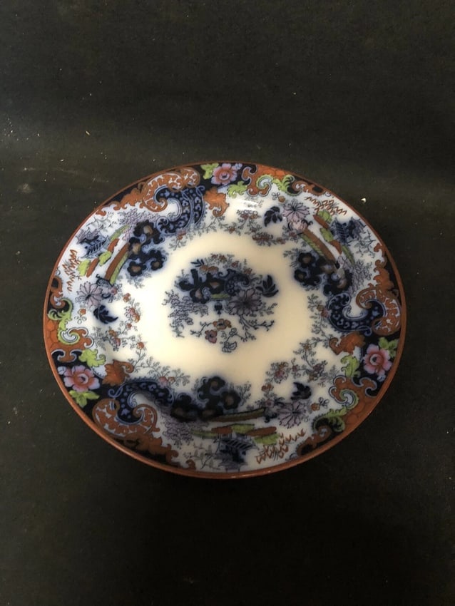 12 Corey Hill 8 1/8" Flow Blue Polychrome Plates - 5