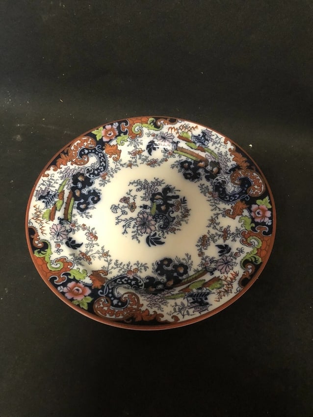 12 Corey Hill 8 1/8" Flow Blue Polychrome Plates - 6