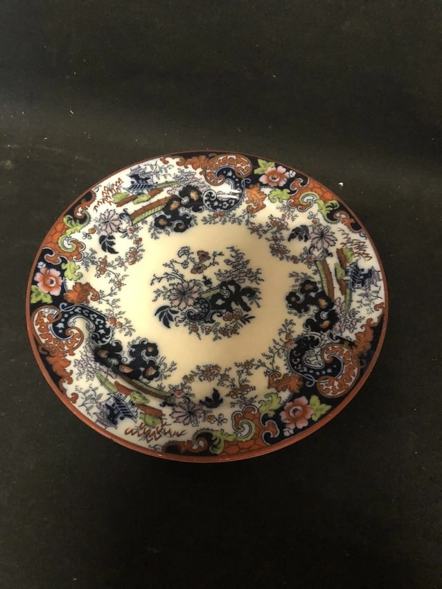 12 Corey Hill 8 1/8" Flow Blue Polychrome Plates - 8