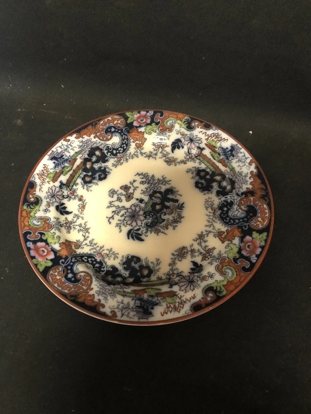12 Corey Hill 8 1/8" Flow Blue Polychrome Plates - 9