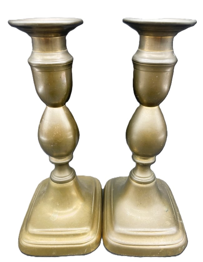 Vintage Pair Brass Adjustable Candlesticks Candle Holders Square Base - 2