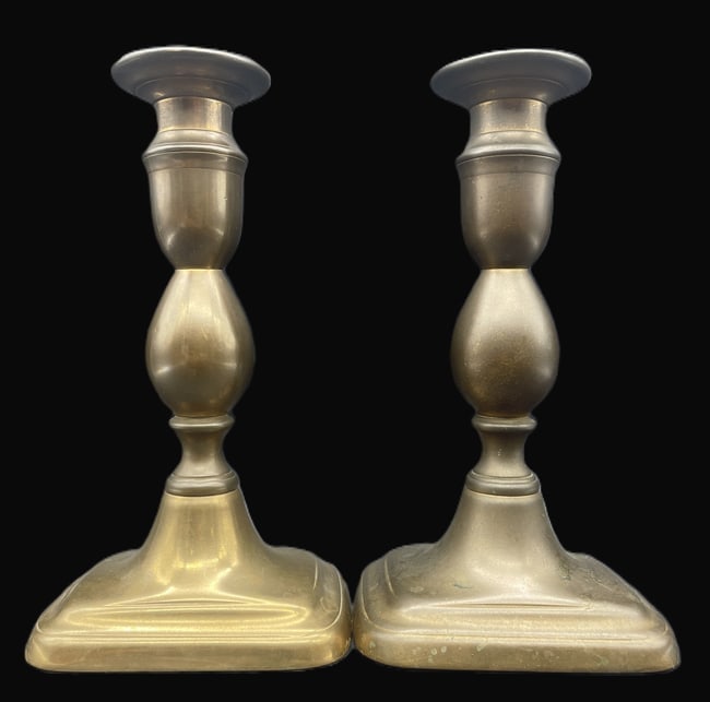 Vintage Pair Brass Adjustable Candlesticks Candle Holders Square Base - 7