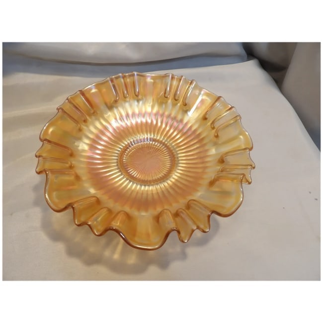 Vintage Iridescent Carnival Glass Bowl with Rays - 6