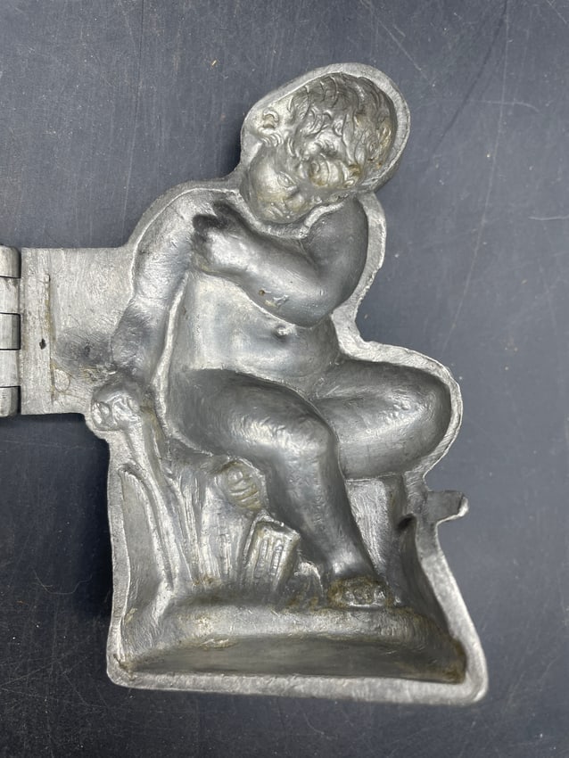 ANTIQUE PEWTER ICE CREAM MOLD #992 CUPID CHERUB BOY 1900'S VICTORIAN ~ E&CO - 5