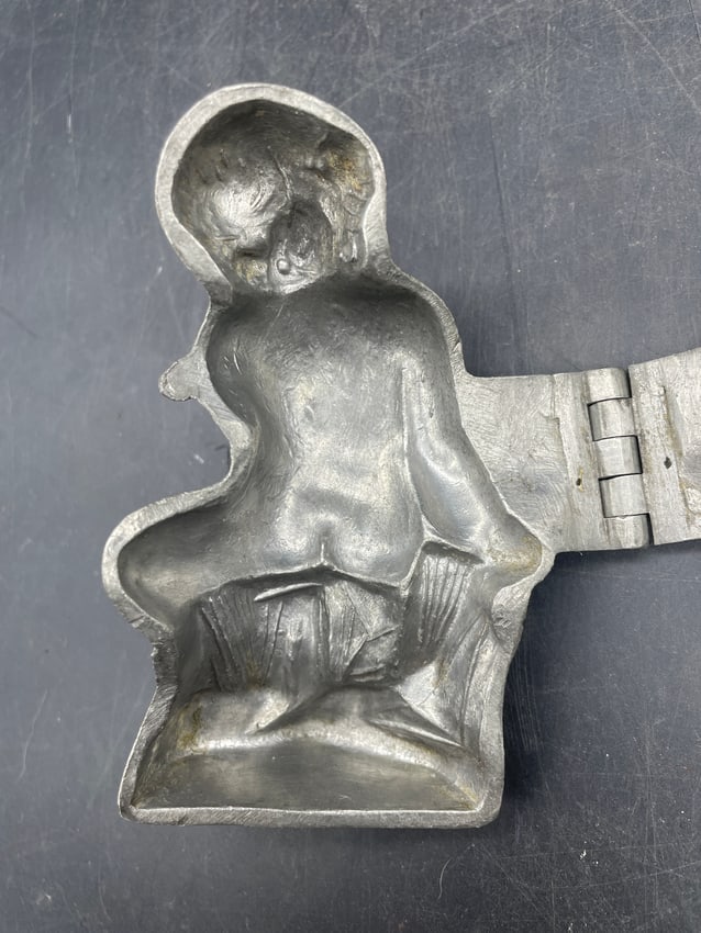 ANTIQUE PEWTER ICE CREAM MOLD #992 CUPID CHERUB BOY 1900'S VICTORIAN ~ E&CO - 6