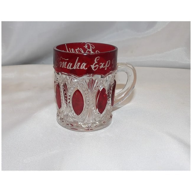 Souvenir Cut Glass Ruby Flashed Mug 1898 - 2