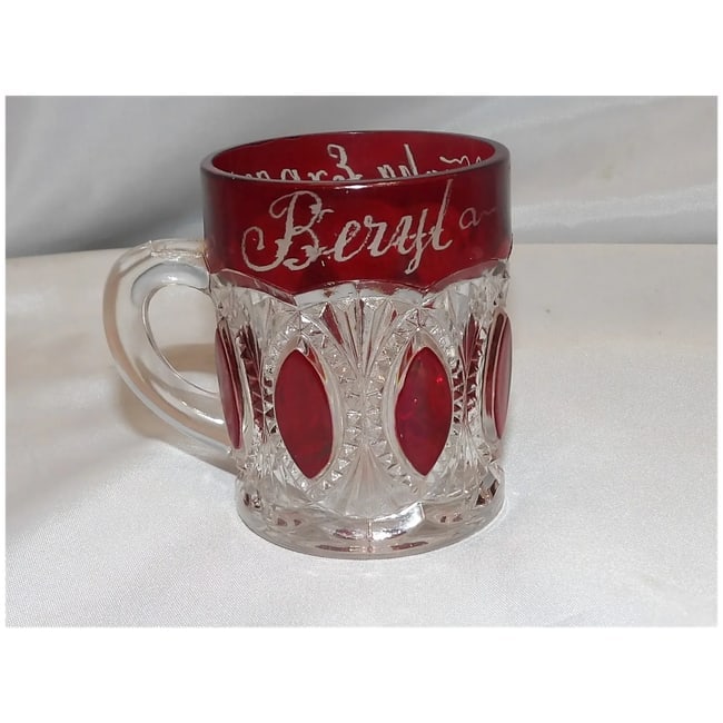 Souvenir Cut Glass Ruby Flashed Mug 1898 - 4