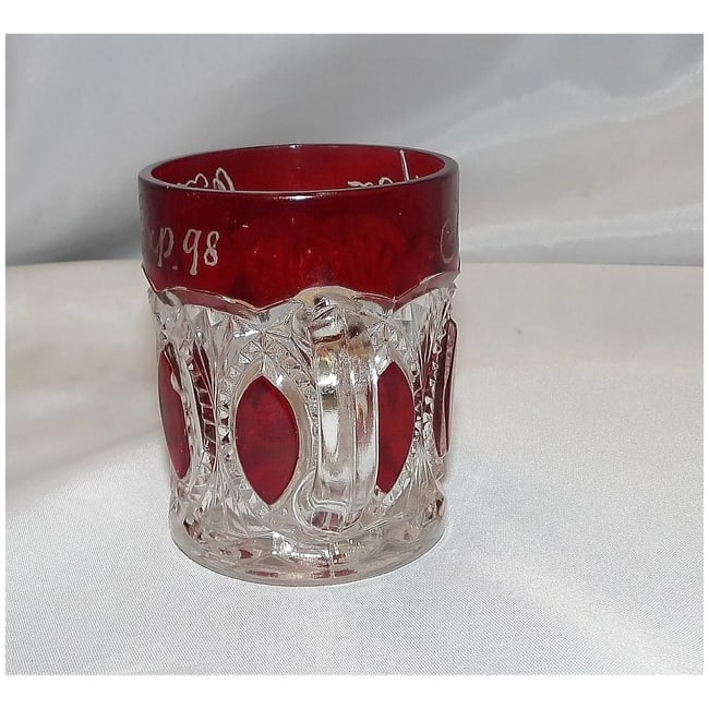 Souvenir Cut Glass Ruby Flashed Mug 1898 - 6