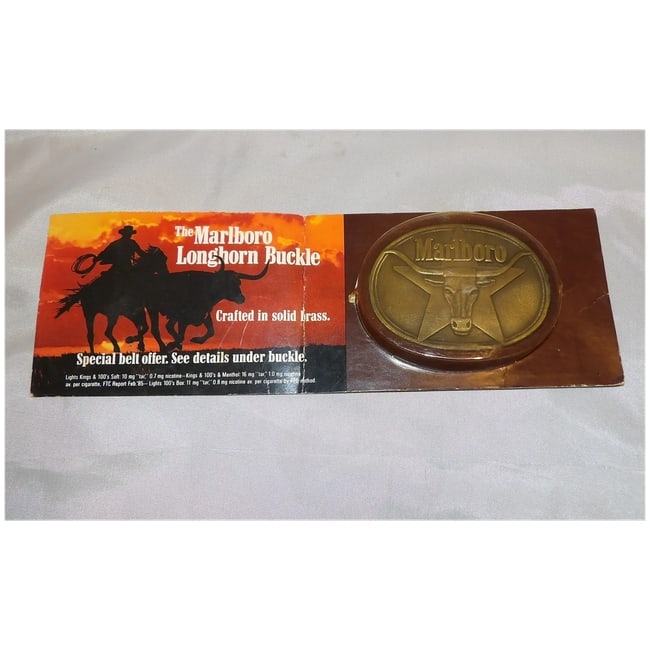 NOS Marlboro Longhorn Solid Brass Belt Buckle - 2