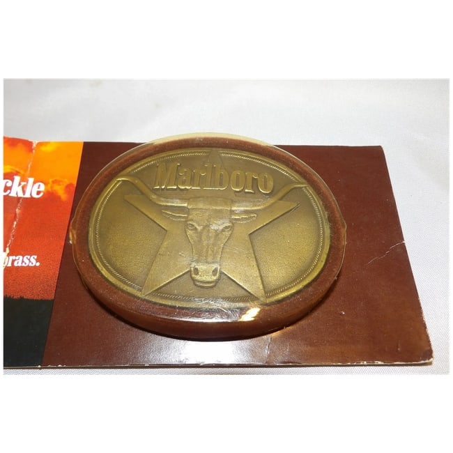 NOS Marlboro Longhorn Solid Brass Belt Buckle - 3